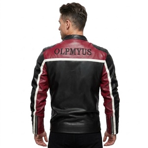 Spring Autumn Fashion Color Block Racing Motorcycle <strong>Jacket</strong> for Men <strong>Mandarin</strong> <strong>Collar</strong> PU Canvas with Embroidery - Product Image 3