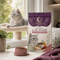 Sachet à fond plat violet personnalisé avec estampage à chaud doré, pochette zippée laminée de qualité alimentaire pour emballage de poulet, canneberges et nourriture pour chats