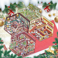 Autocollants superposés PET Thème Maison de Noël, Pingouin, Animal, Boutique de cadeaux, Magasin de burgers, Scène d'hiver, Autocollants de collage pour journal et décoration DIY
