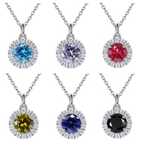 Bijoux de mode 925 Sterling Silver Halo Setting Zircon 12 Birthstone Crystal Pendentif Collier
