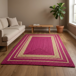 Modern Rectangle Novelty Patchwork Area Rug Red Orange Jute Braided Eco Friendly PET Friendly Non Slip Jute Backing Living Room - Product Image 2