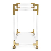 Chariot de bar à quatre roues en acier inoxydable avec cadre en verre trempé et acrylique, design moderne pour la cuisine, l'hôtel, les mariages et les banquets