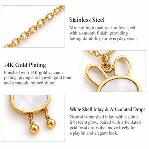 Collar de Concha Blanca con Colgante de Conejo, Acero Inoxidable, Chapado al Vacío en Oro de 14K, Cadena Fina, Joyería - Product Image 4