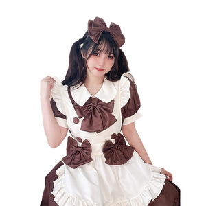 Vestido Lolita de Chocolate con Cuello Peter Pan y Manga Corta, Estilo Maid, para Uso Diario Casual - Product Image 5