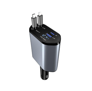 100W 4in1 4 trong 1 hiển thị kỹ thuật số sạc nhanh sạc xe hơi cáp có thể thu vào sạc xe hơi 3A loại C + Cổng USB sạc cáp - Product Image 1