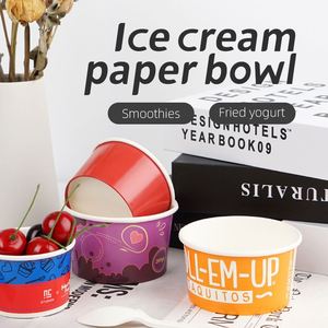 Vasos de Papel para Helado y Postres Desechables, Ecológicos y Degradables, Personalizados al por Mayor, de 3/4/5/8/9/10/18 oz, con Tapas - Product Image 1