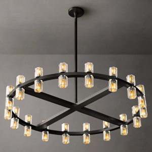 36" Retro Black Wheel Chandelier Living Room Bedroom Industrial Round Brass Led Chandelier - Product Image 3