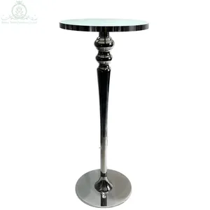 Popular Club furniture Silver stainless steel round glass top bar table