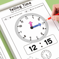 Cahier d'exercices pour enfants sur la lecture des heures avec logo personnalisé |   Horloge éducative pour la petite enfance : Cognition et décomposition du temps |   Cahier d'activités d'apprentissage de l'anglais