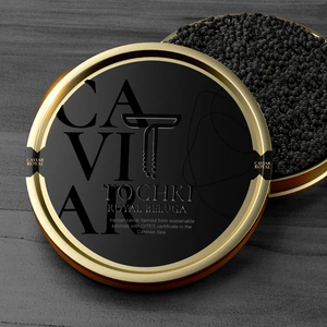 Étiquette personnalisée noire mate avec vernis sélectif UV pour couvercle de boîte de <span class=keywords><strong>caviar</strong></span>, avec estampage à chaud doré et languettes découpées pour l'emballage de boîtes de <span class=keywords><strong>caviar</strong></span> - Product Image 1
