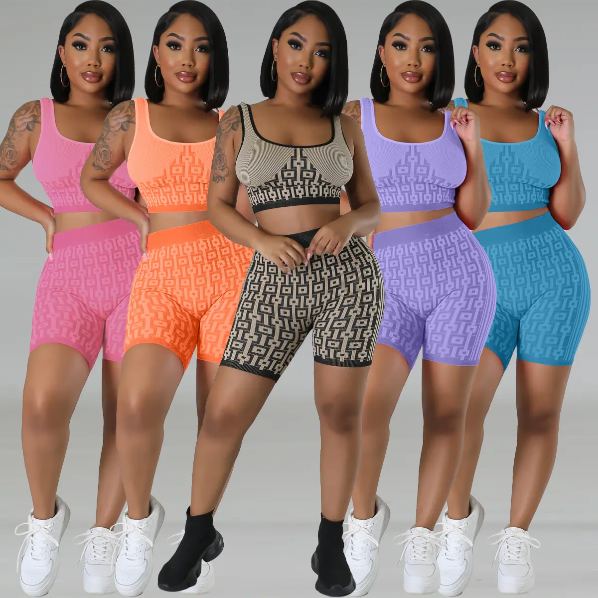GX2306 new ladies sexy street wear tracksuit sleeveless crop top and bike shorts women 2 piece set summer casual outfit