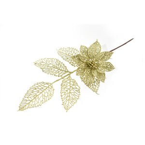 BRANCHES SCINTILLANTES AVEC FEUILLES ET FLEUR DORÉE - Product Image 1