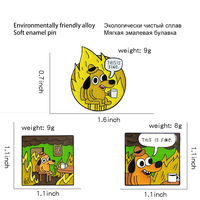 Broche en émail motif chien de compagnie de dessin animé jaune 'This Is Fine', style bande dessinée, avec motifs animaux et flammes, tendance et mignonne, pour sac à main, sac à dos et bijoux