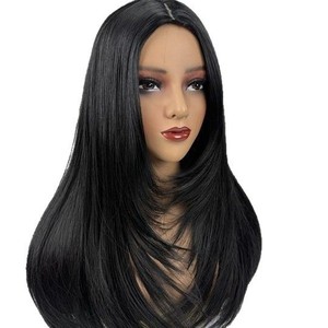 Perruque longue <span class=keywords><strong>brune</strong></span> à cheveux lisses, dentelle frontale 13*4, fibre synthétique, filament haute température, bandeau - Product Image 4