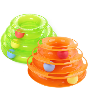 3-Tier Round Eco-Friendly Puzzle <b>Cat</b> <b>Interactive</b> Movement Chew <b>Toy</b> with Coping Ball & Orange Ball - Product Image 1