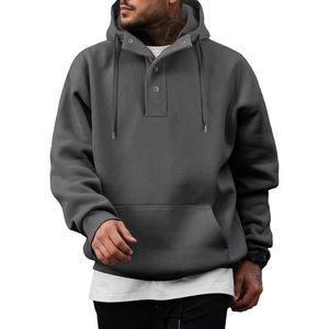 FOXA <b>Mens</b> Hoodie <b>Pullover</b> Quarter Button Fleece Sweatshirt With Pocket Winter Casual Wear - Product Image 1