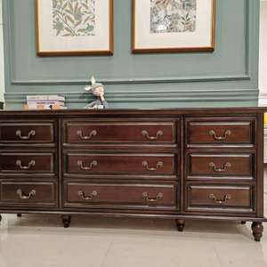 Cómoda de Estilo Americano con Nueve Cajones, 1.8 m, Madera de Nogal Negro, Mueble de Almacenamiento para Sala de Estar o Dormitorio - Product Image 3