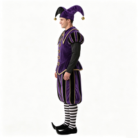 Costume de bouffon médiéval de luxe pour homme en velours violet pour Halloween, carnaval, déguisement avec chapeau à cloche