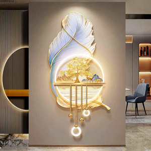 Peinture décorative d'entrée en plumes, paysage de luxe léger, <span class=keywords><strong>arbre</strong></span> à monnaie, <span class=keywords><strong>tableau</strong></span> mural LED pour couloir - Product Image 4
