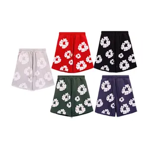 Wholesale Puff Print Floral Designer Clothes denim shorts OEM Custom Pockets Cotton Men's tear shorts