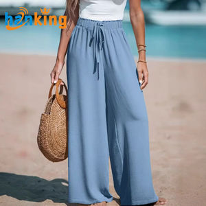 Pantalon large décontracté pour femmes Ehanking, grande taille, été, confortable, respirant, taille haute, cordon de serrage, coupe ample - Product Image 4