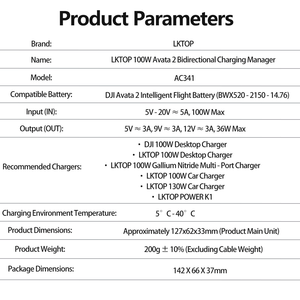 LKTOP 100W Avata 2 Centro de Carga Bidireccional - Carga Rápida en Paralelo de 3 Baterías en 70 Min, Pantalla LED y Control por Aplicación - Product Image 5