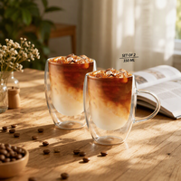 Tasses à café en verre à double paroi JY 350 ml, tasses à latte isolées, lot de 2, verrerie creuse pour la maison