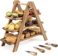 Ensemble de présentoirs à dessert rectangulaires en bois d'acacia laqué à 3 niveaux pour la cuisine, plateau de service alimentaire, cupcakes