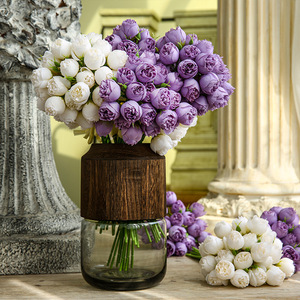 Bouquet de fleurs artificielles Yihua Floral Art, 30 cm, rose en soie, pivoine, décoration romantique rétro pour la maison, salon, chambre à coucher - Product Image 1