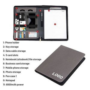 Custom Multifunction 8000mah Power Bank Business Zipper <b>Portfolio</b> <b>Folder</b> Charging Notebook With Logo - Product Image 3
