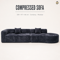Canapé modulaire incurvé compressé sous vide en tissu côtelé anthracite pour salon