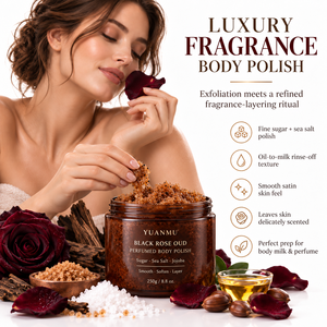 Gommage corporel exfoliant au sucre et au <span class=keywords><strong>sel</strong></span>, enrichi en jojoba, squalane et beurre de karité, parfum Oud Rose Noire, pour application en couches, marque privée OEM/ODM - Product Image 2
