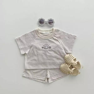 Conjunto de ropa para bebé, novedad de verano 2022, ropa de 2 uds para niña, camiseta de manga corta + traje corto de algodón a rayas para niño - Product Image 6