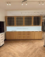 Nouvelle armoire de rangement pour salon de coiffure en bois de couleur bois avec évier, taille et couleur personnalisables, étagère d'exposition