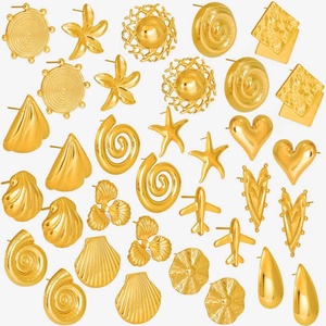 Pendientes de botón geométricos vintage impermeables de oro PVD de 18K, dijes de corazón de acero inoxidable al por mayor para la fabricación de joyas - Product Image 1