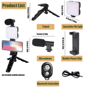 طقم إضاءة LED للتصوير بالهاتف الذكي مع حامل ثلاثي القوائم وميكروفون ومشبك هاتف وحامل هاتف وجهاز تحكم عن بعد للتصوير - Product Image 3