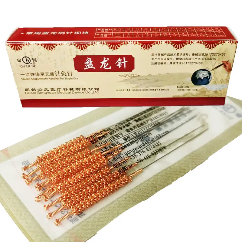 Desechables estériles mango espiral agujas de acupuntura hecho a mano de cuerda Manual Anti alergia 100 piezas por caja de Medicina China