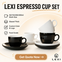 Ensemble de tasses et soucoupes à expresso en céramique épaisse émaillée, 4 tailles, noir mat, intérieur blanc, couleur personnalisée, logo, qualité alimentaire, café en gros, LEXI