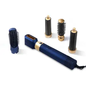 Prussian blue 5 in 1 Professional Hair air Styler Blow Set Hair Dryer Brush Straightener Hot Comb Hair Curler for Home Salon