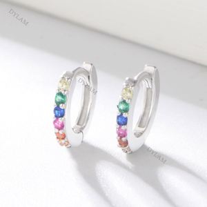 Dylam Bling Earring 5a Cubic Zircon Vintage Designer Ladies Sterling <b>Silver</b> Earring Colorful Cubic Zircon Mini <b>Hoop</b> Earrings - Product Image 4