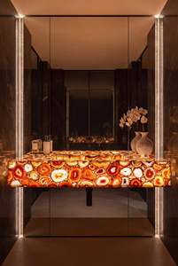 Encimera de Piedra Semipreciosa de Ónix Rojo Translúcido Retroiluminado de Lujo para Baños de Hoteles y Centros Comerciales - Product Image 2