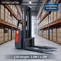 Gerbeur entièrement électrique homologué CE, capacité 2 tonnes, fonction de levage double, hauteur de levage 3,5 m pour l'empilage de palettes à double niveau