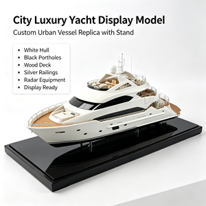 Maqueta de Yate de Lujo Personalizada con Casco Blanco, Vigas Negras, Cubierta de Madera y Soporte para Espejo - Product Image 1