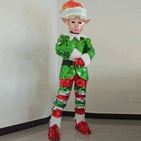 Costume de mascotte d'elfe de Noël avec miroir LED, costume de disco lumineux pour adulte avec lumières, tenue de Père Noël pour défilé de Noël