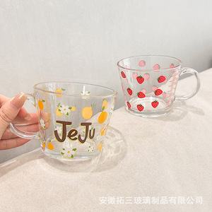 Glass Cup With Handle Measuring Scale For Milk Oatmeal Breakfast Student Use - Product Image 2