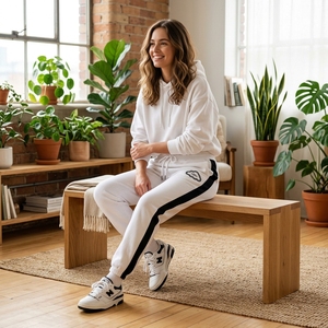 Wholesale High Quality Fleece Polyester Cotton Blend <b>Lace</b> Women's Sweatpants <b>Elastic</b> Waist Winter Casual Wear Custom Logo - Product Image 4