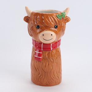 Christmas Highland Cow Ceramic Creamer Pitcher, 3D Hand-Painted <strong>Scottish</strong> Cattle Milk Jug, Festive Holiday Table Decor - Product Image 3
