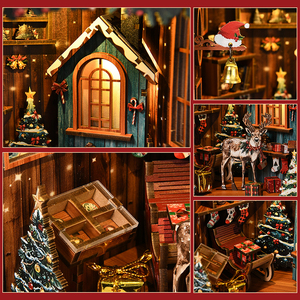 Exposition de Noë<span class=keywords><strong>l</strong></span> vintage, nichoir pour livres, puzzle en bois 3D avec plusieurs arbres et rennes décorés, vitrine miniature festive - Product Image 5