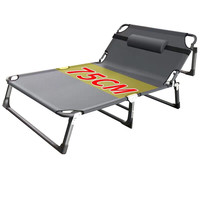 Lit de camping pliable portable avec cadre en aluminium, chaise longue inclinable, lit simple avec coussin pour la plage, le patio, le jardin, le repos en plein air