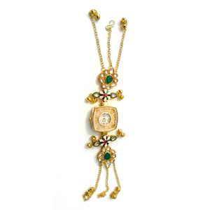Luxury Gold Square <b>Watch</b> with Bress Crystal Rhinestone Necklace Chain for <b>Women</b> - Product Image 1